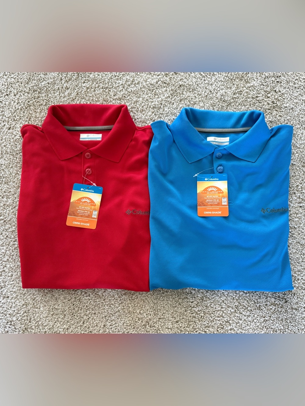 Columbia City Voyager Polo Men’s Small Red & Blue Omni-Shade UPF 30 NWT